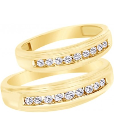 White Natural Diamond His and Hers Wedding Band Ring Set 14K Yellow Gold (0.38 Cttw) Men Size - 14 Women Size - 5 $434.24 Sets