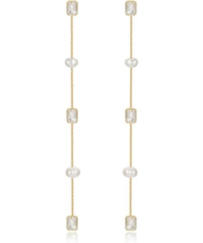 Gold Earrings. Pearl Earrings For Women. Freshwater Pearl and Crystal Linear 18k Gold Plated Dangle Earrings. Jewelry $12.65 ...