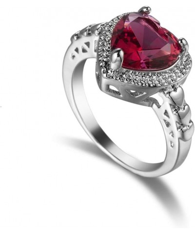 Women's 925 Sterling Silver Plated Heart Shape Created Amethyst and White Topaz Halo Ring A Red $4.05 Rings