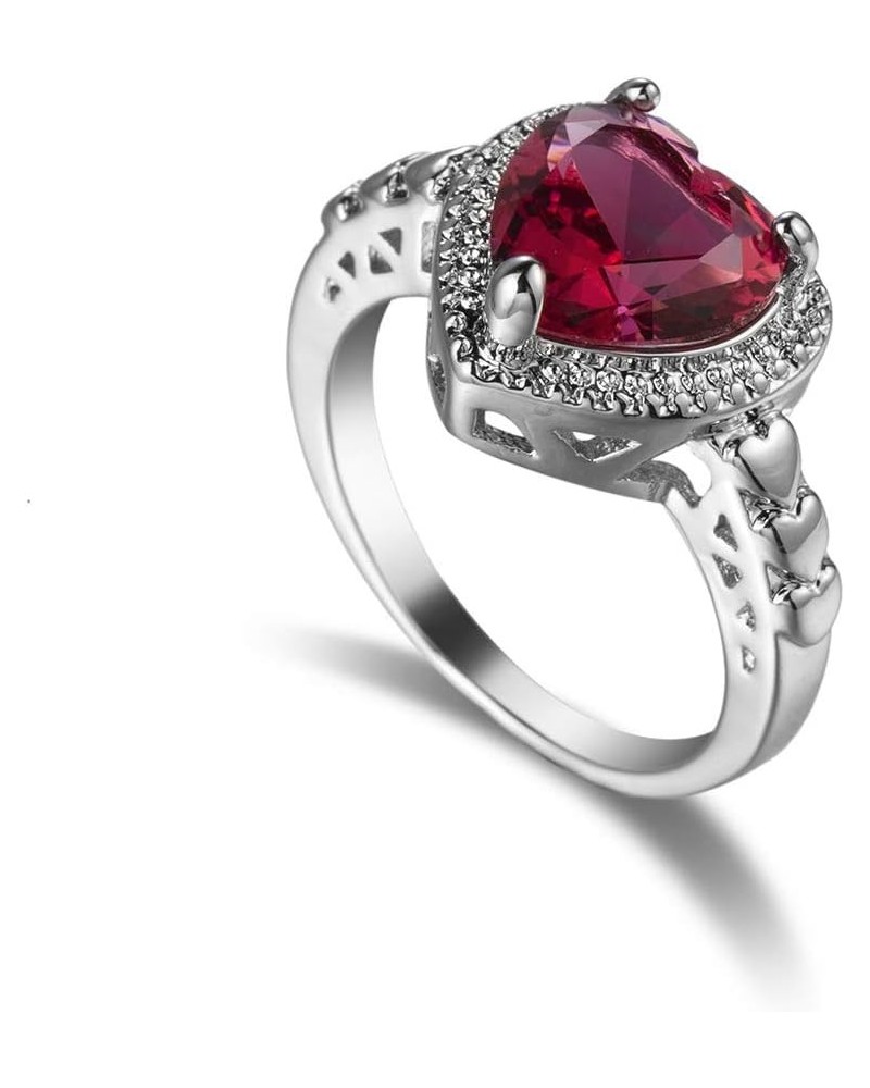 Women's 925 Sterling Silver Plated Heart Shape Created Amethyst and White Topaz Halo Ring A Red $4.05 Rings