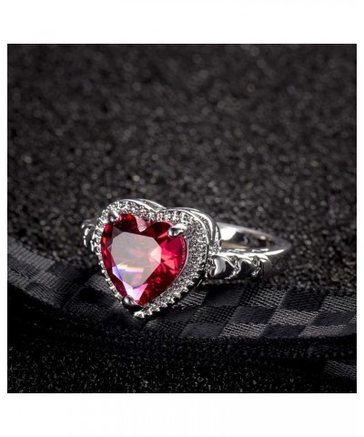 Women's 925 Sterling Silver Plated Heart Shape Created Amethyst and White Topaz Halo Ring A Red $4.05 Rings