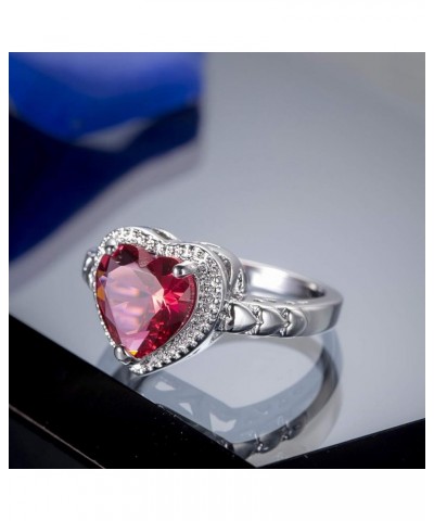 Women's 925 Sterling Silver Plated Heart Shape Created Amethyst and White Topaz Halo Ring A Red $4.05 Rings