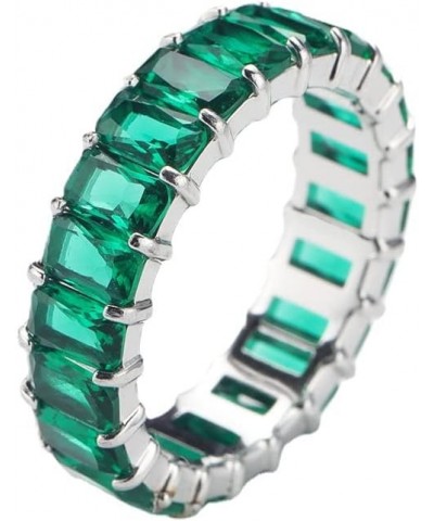 Women's Stainless Steel Colorful Zircon Gemstone Ring Size 6-10 9 Silver-Green $9.17 Rings