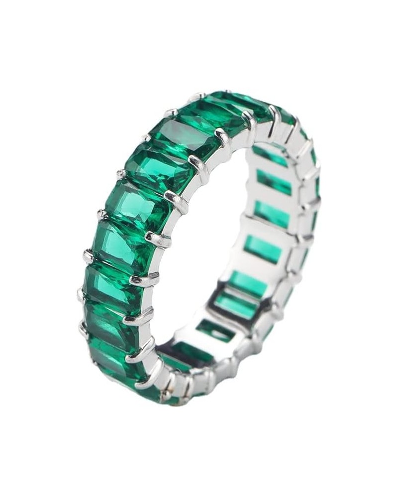 Women's Stainless Steel Colorful Zircon Gemstone Ring Size 6-10 9 Silver-Green $9.17 Rings