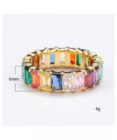 Women's Stainless Steel Colorful Zircon Gemstone Ring Size 6-10 9 Silver-Green $9.17 Rings