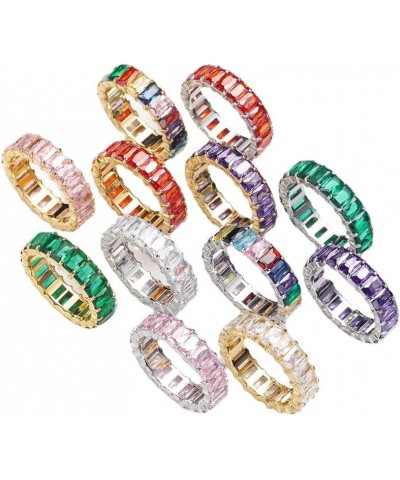 Women's Stainless Steel Colorful Zircon Gemstone Ring Size 6-10 9 Silver-Green $9.17 Rings