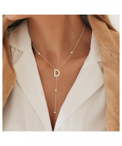 Cubic Zirconia Initial Necklace for Women Dainty Gold Long Lariat Necklace Trendy 14K Gold Plated Diamond Letter Drop Y Neckl...