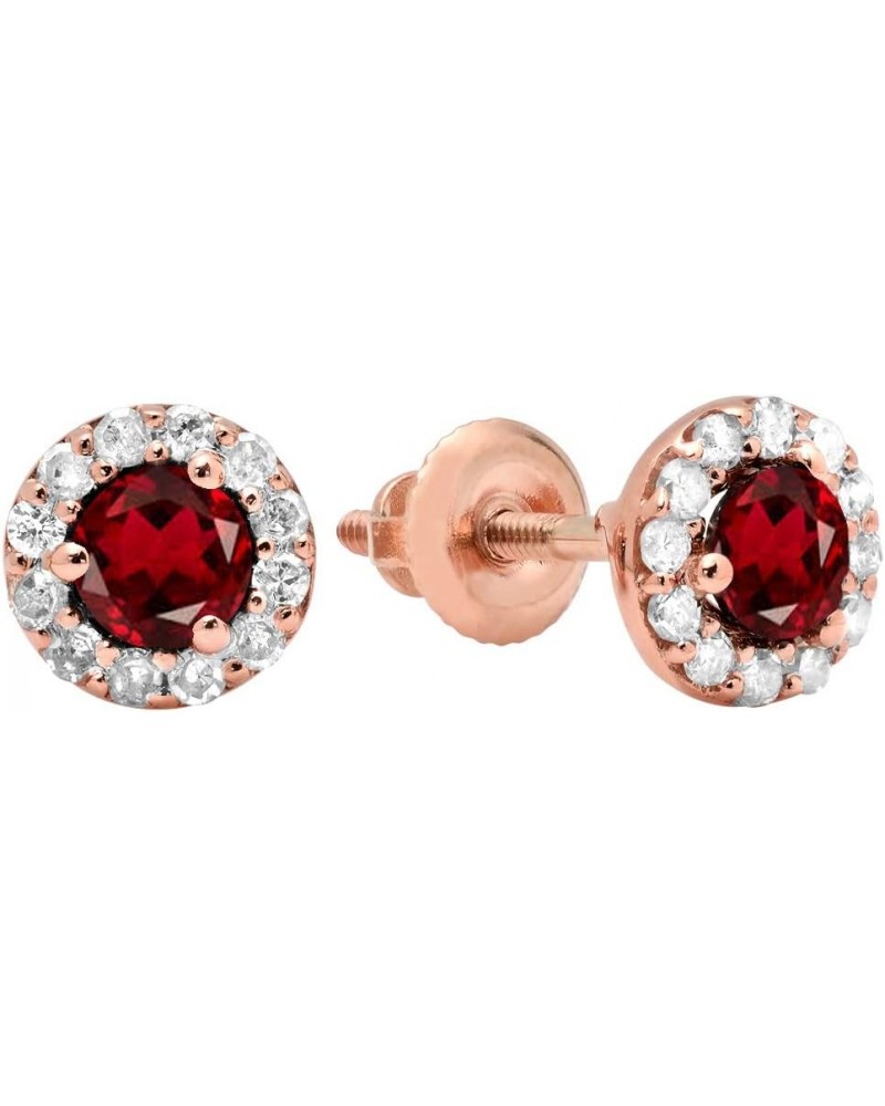 14K 3.5 MM Each Round Gemstone & Diamond Ladies Halo Style Stud Earrings, Rose Gold Garnet $112.11 Earrings