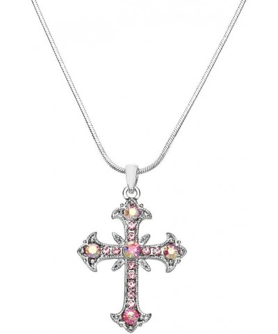 Cross Earring or Pendant Necklace Rhinestone Crystal Rhodium High Polished Style 1 - Pink $9.27 Necklaces