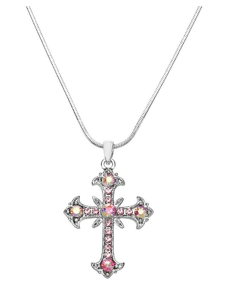 Cross Earring or Pendant Necklace Rhinestone Crystal Rhodium High Polished Style 1 - Pink $9.27 Necklaces