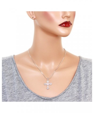 Cross Earring or Pendant Necklace Rhinestone Crystal Rhodium High Polished Style 1 - Pink $9.27 Necklaces