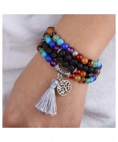 Beaded Bracelet Multilayer Yoga Meditation Mala Beads with Alloy Charms Lava Rock/Tassel $10.39 Bracelets