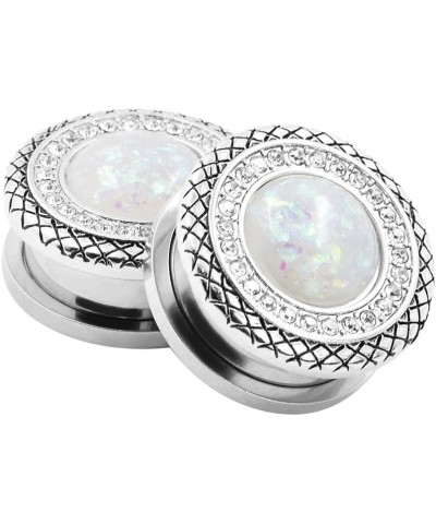 2pcs 2G-1 inch Stainless Steel Mother of Pearl or Opal Screw Ear Plugs Gauges Piercing A White Opal 9/16"(14mm) $8.54 Body Je...