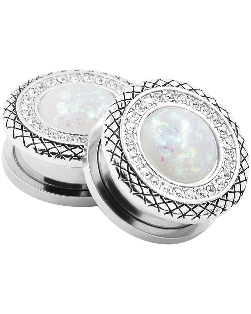 2pcs 2G-1 inch Stainless Steel Mother of Pearl or Opal Screw Ear Plugs Gauges Piercing A White Opal 9/16"(14mm) $8.54 Body Je...