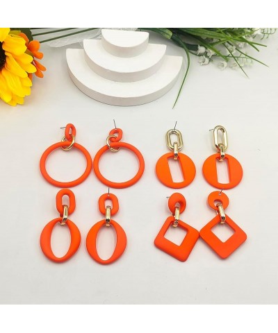 Acrylic Geometric Statement Earrings for Women,4 Pair Acrylic Rectangle/Oval/Square/Circle Dangle Earrings,Candy Color Acryli...