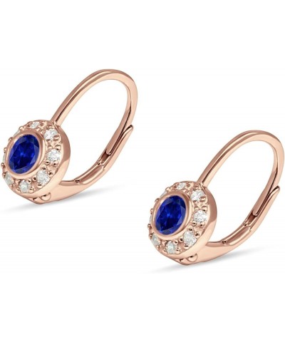 Unique Round Halo Dainty Statement Leverback Hoop Earring For Women Cubic Zirconia 925 Sterling Silver Simulated Blue Sapphir...