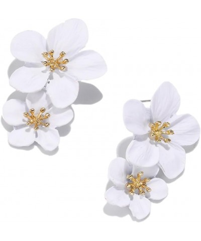 Colorful Large Flower Dangle Earrings, Boho Layered Floral Petal Stud Earrings Statement Jewelry Summer Beach Earrings for Wo...