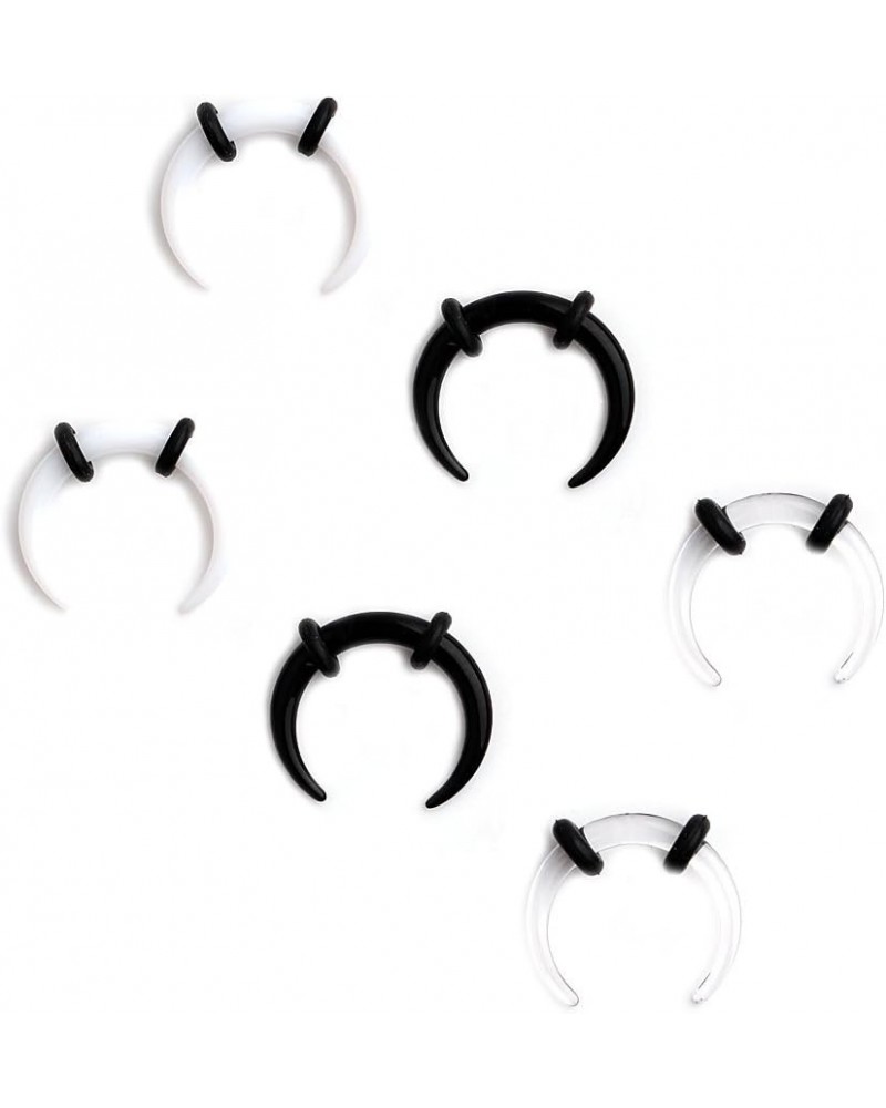 3prs Acrylic C shape Pincher Tapers Septum Buffalo Taper Expander Pierced Nose, Nipple or Earring Ring with Black O-Rings 14G...