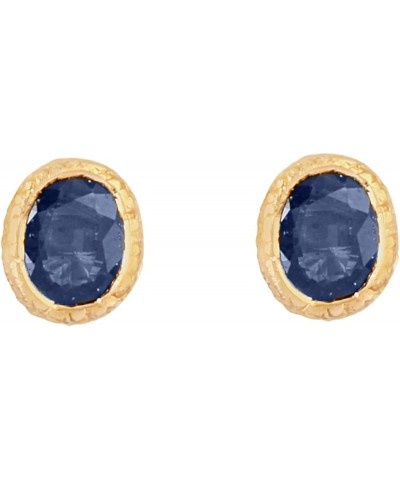 18K Yellow Gold Texture Stud Earrings Oval Shape Ruby I Sapphire Birthstone Fine Jewelry Gifts For Women Sapphire - 6*5 MM $5...