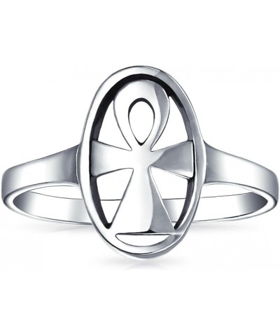 Eternal Key Of Life Religious Oval Signet Egyptian Ankh Cross Ring For Women For Men .925 Sterling Silver Silver Engrave $13....