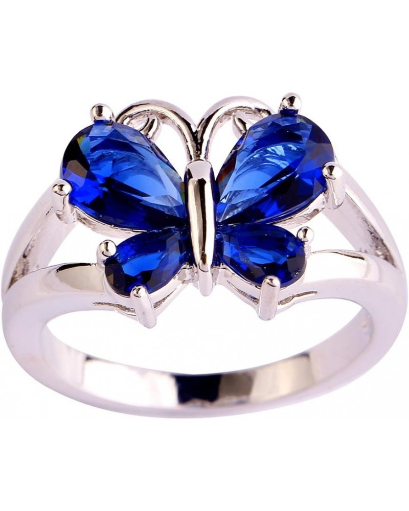 925 Sterling Silver Created Blue Topaz Filled Butterfly Ring Sapphire $4.15 Rings