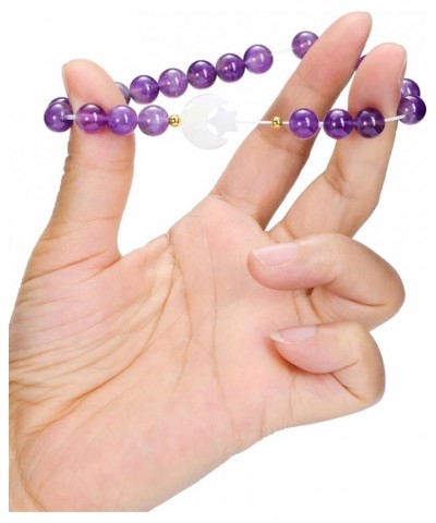 Amethyst Healing Crystal Stone Bracelet for Women Girls 8mm Crystal Beads Moon Star Charm Stretch Bracelet Handmade Energy Ge...