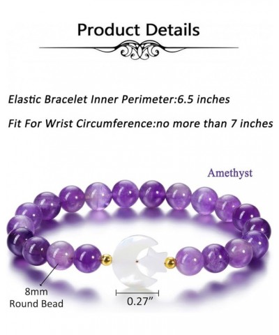 Amethyst Healing Crystal Stone Bracelet for Women Girls 8mm Crystal Beads Moon Star Charm Stretch Bracelet Handmade Energy Ge...