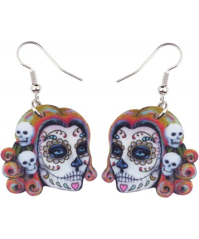 Cute Halloween Sugar Skull Earrings Dangle Acrylic Day of the Dead Decor Gifts for Women Girls Festival Charms Violet $6.62 E...