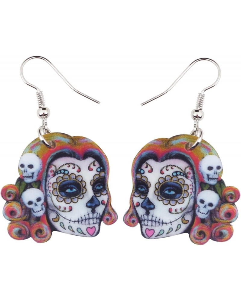 Cute Halloween Sugar Skull Earrings Dangle Acrylic Day of the Dead Decor Gifts for Women Girls Festival Charms Violet $6.62 E...