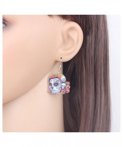 Cute Halloween Sugar Skull Earrings Dangle Acrylic Day of the Dead Decor Gifts for Women Girls Festival Charms Violet $6.62 E...