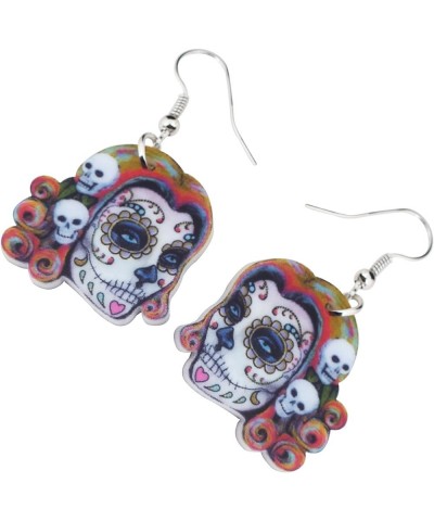 Cute Halloween Sugar Skull Earrings Dangle Acrylic Day of the Dead Decor Gifts for Women Girls Festival Charms Violet $6.62 E...