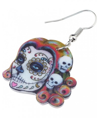 Cute Halloween Sugar Skull Earrings Dangle Acrylic Day of the Dead Decor Gifts for Women Girls Festival Charms Violet $6.62 E...