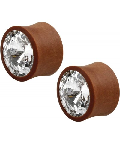 CZ Crystal Center Sawo Wood Double Flared Plugs, Sold as a Pair 8mm (0GA) $9.34 Body Jewelry