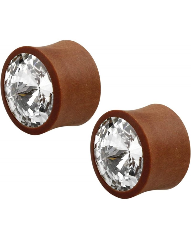 CZ Crystal Center Sawo Wood Double Flared Plugs, Sold as a Pair 8mm (0GA) $9.34 Body Jewelry