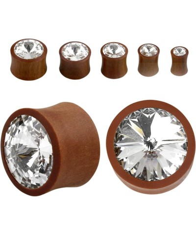 CZ Crystal Center Sawo Wood Double Flared Plugs, Sold as a Pair 8mm (0GA) $9.34 Body Jewelry