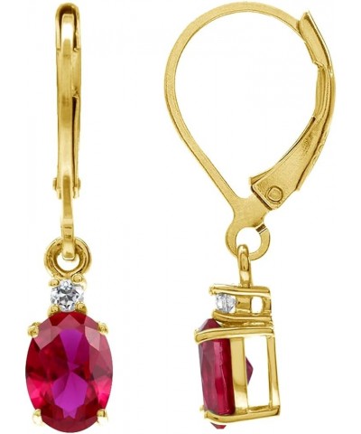 White Gold Plated 925 Sterling Silver Leverback Earrings Simulated Red Ruby & White CZ - Yellow Gold Plated yellow gold plate...