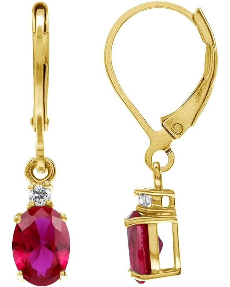 White Gold Plated 925 Sterling Silver Leverback Earrings Simulated Red Ruby & White CZ - Yellow Gold Plated yellow gold plate...