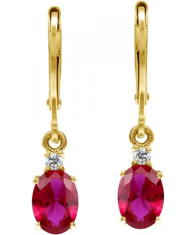 White Gold Plated 925 Sterling Silver Leverback Earrings Simulated Red Ruby & White CZ - Yellow Gold Plated yellow gold plate...