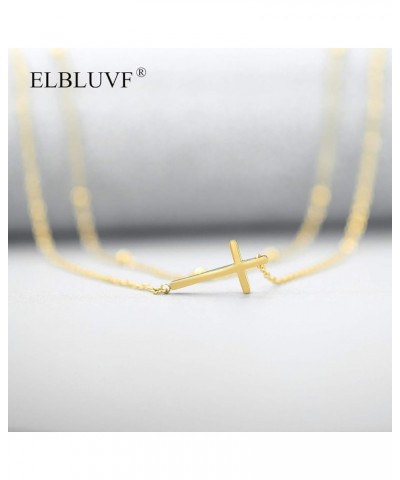 Stainless Steel Gold Rose Gold Silver Plated Dainty Beads Sideways Cross Double Layers Necklace For Women Gold 2 layers cross...