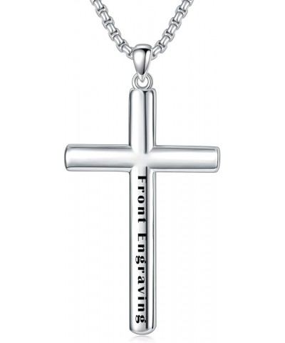 CEKAMA Customized Sterling Silver Cross Necklace for Men Women Personalized Engraved Cross Pendant Customizable Christian Jew...
