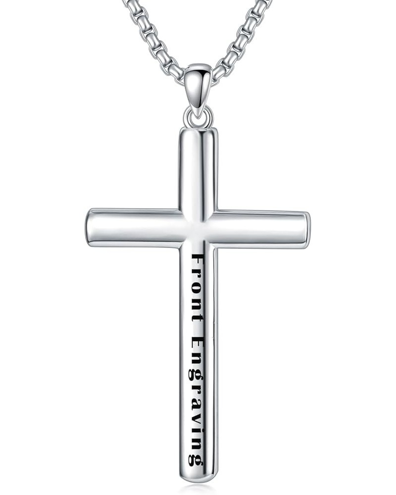 CEKAMA Customized Sterling Silver Cross Necklace for Men Women Personalized Engraved Cross Pendant Customizable Christian Jew...