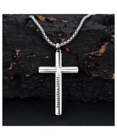 CEKAMA Customized Sterling Silver Cross Necklace for Men Women Personalized Engraved Cross Pendant Customizable Christian Jew...