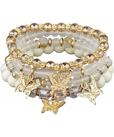 4pcs Set Bohemian Butterfly Healing Crystal Bracelets For Women Gold Crystal Beaded Stackable Stretch Bracelet Multilayer Col...