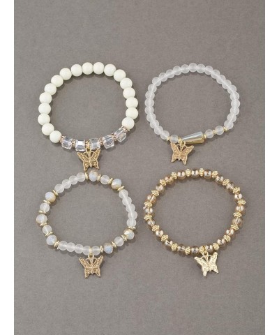 4pcs Set Bohemian Butterfly Healing Crystal Bracelets For Women Gold Crystal Beaded Stackable Stretch Bracelet Multilayer Col...