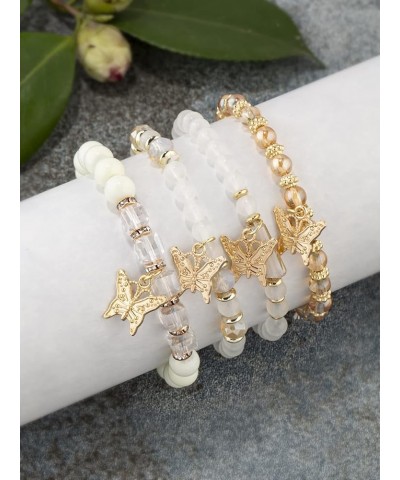 4pcs Set Bohemian Butterfly Healing Crystal Bracelets For Women Gold Crystal Beaded Stackable Stretch Bracelet Multilayer Col...