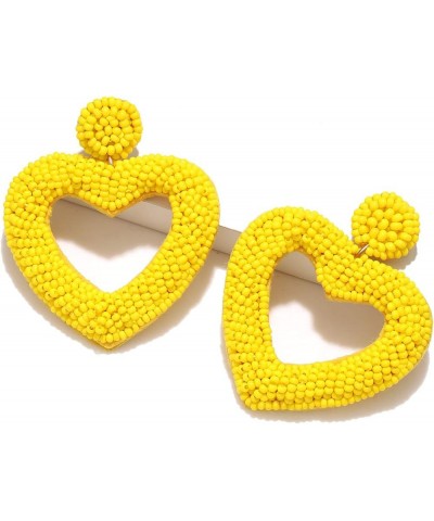 Beaded Drop Earrings Handmade Seed Bead Heart Hoop Dangle Earrings Bohemia Statement Earring Studs for Women Girls A: Yellow ...