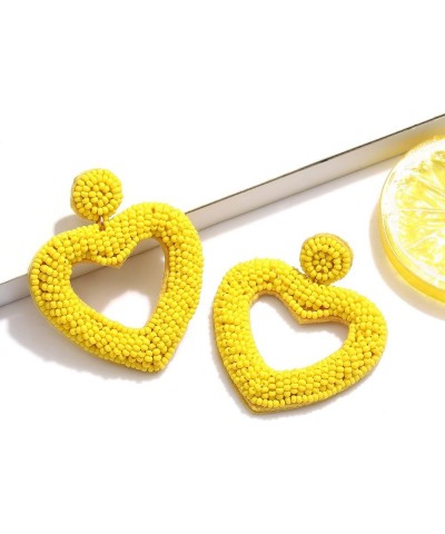 Beaded Drop Earrings Handmade Seed Bead Heart Hoop Dangle Earrings Bohemia Statement Earring Studs for Women Girls A: Yellow ...