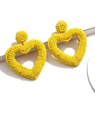 Beaded Drop Earrings Handmade Seed Bead Heart Hoop Dangle Earrings Bohemia Statement Earring Studs for Women Girls A: Yellow ...