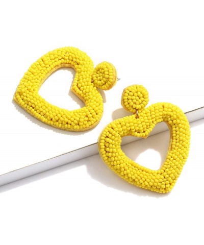 Beaded Drop Earrings Handmade Seed Bead Heart Hoop Dangle Earrings Bohemia Statement Earring Studs for Women Girls A: Yellow ...