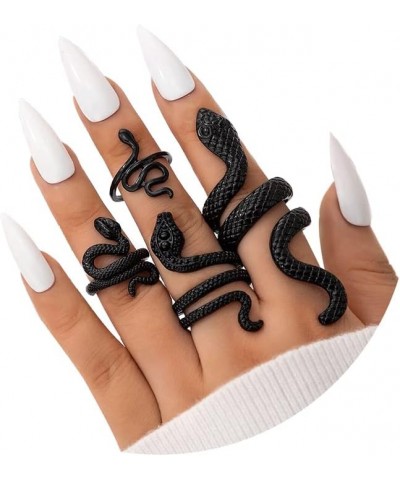 4Pcs Punk Animal Snake Stackable Finger Rings,Vintage Snake Serpentine Winding Knuckle Rings Cool Rings for Women Men Black $...